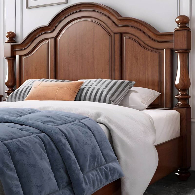 "Mid-Century Modern Standard Bed Solid Wood Panel Bed with Headboard - Lift Up Storage Bed & Mattress 59"W x 79"L"