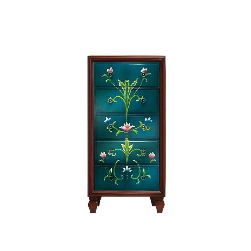 "American Retro Storage Chest Solid Wood Storage Chest Dresser for Bedroom - Blue 24"L x 16.5"W x 47"H"