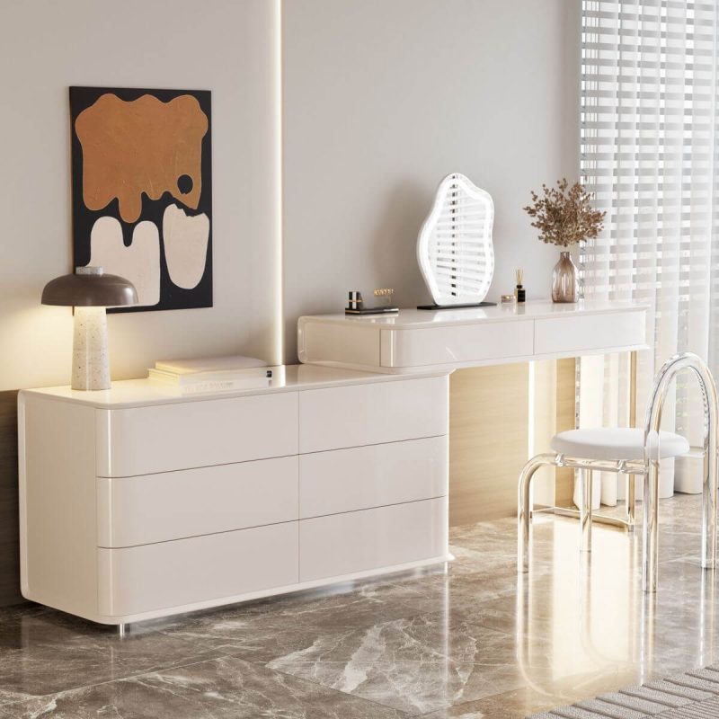 "LED Lighting 2-in-1 Scalable Makeup Vanity with Push-Pull Function, Makeup Vanity (39") & Dresser (24")"