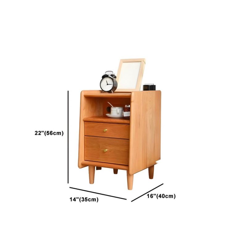 "Dimension of Solid Wood Nightstands Natural Wood Color with Drawers and Open Shelf - 14"L x 16"W x 22"H"