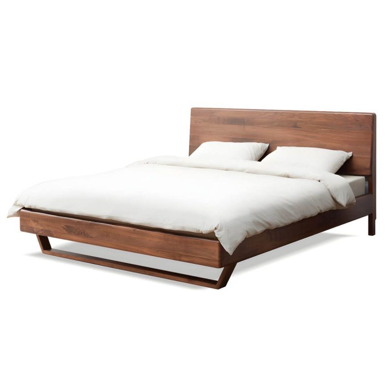 "Solid Wood Standard Bed Contemporary Brown Bed with Panel Headboard - Dark Walnut 59"W x 79"L Lights Not Included 14""