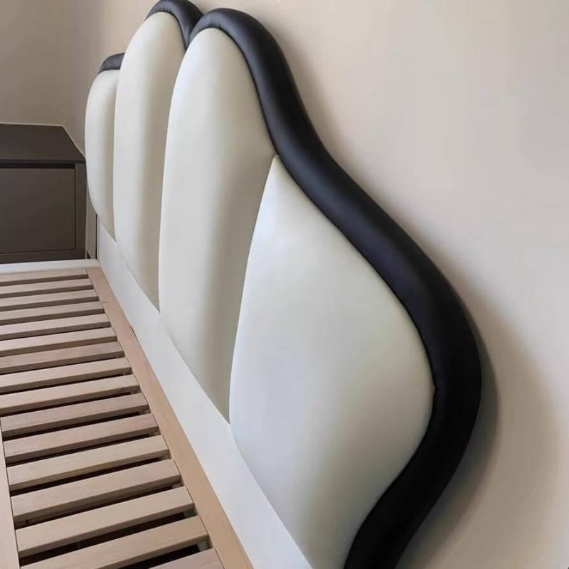 "Modern Upholstered Wood Camelback Panel Headboard 49 Inches (Standard Height) - Black and White 79""