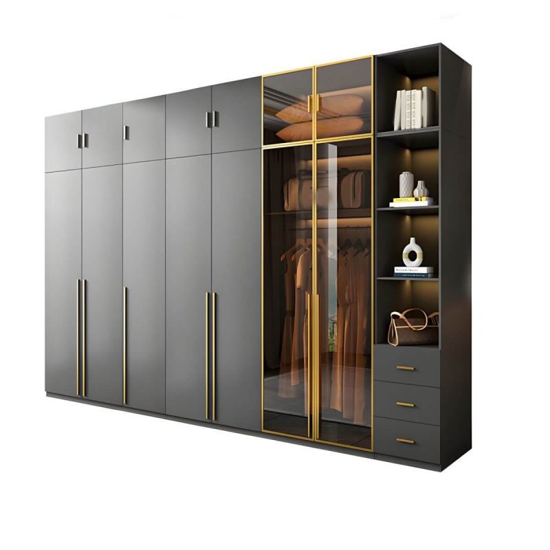 "Modern Glass Wardrobe Wardrobe Armoire Wardrobe Cabinet for Home - Armoire & Side Cabinet & Top Cabinet 110.2"L x 23.6"W x 82.7"H"