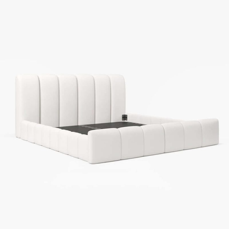 "Humply Modern Leather Wingback Queen Bed Frame with Upholstered Headboard"