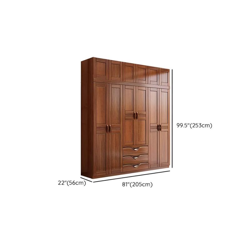 "Dimension of Wood Brown Rustic Wardrobe Armoire with Drawers & Shelves, Walnut Finish - 81"L x 22"W x 100"H"