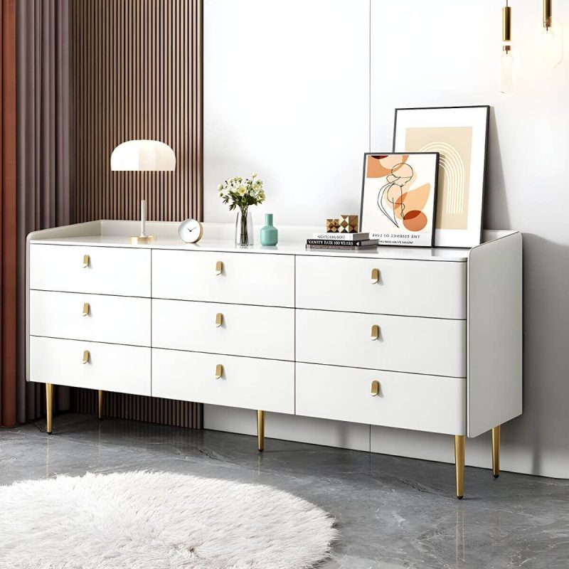 "modern White Slate Countertop Storage Chest Galant Style with Drawers - White 71"L x 16"W x 31"H"