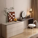 "Engineered Wood Off-White Large Art Deco Makeup Vanity with No Suspension, Makeup Vanity (39") & Dresser (51")"