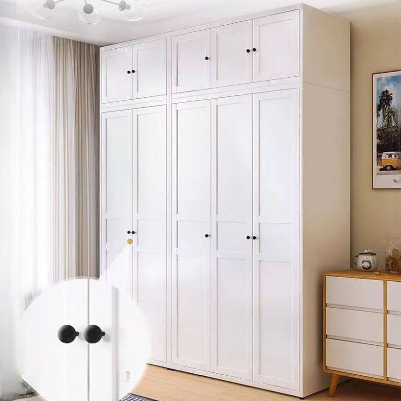 "Chalk-Colored Alloy Wardrobe Closet with Soft Close Door, Interior Shelves, and Simplistic Style Hanging Rod, 39"L x 23"W x 98"H, Sliding Door"