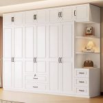 "Wardrobe Closet in Chalk with Soft Close Drawer, Soft Close Door, Timber Material, Interior Shelves, Simplistic Style, and Hanging Rod, 87"L x 24"W x 94"H"
