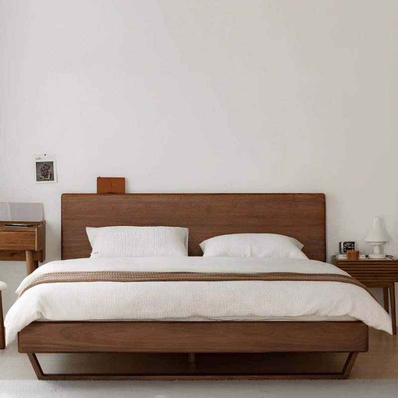 "Solid Wood Standard Bed Contemporary Brown Bed with Panel Headboard - Dark Walnut 59"W x 79"L Lights Included 14""
