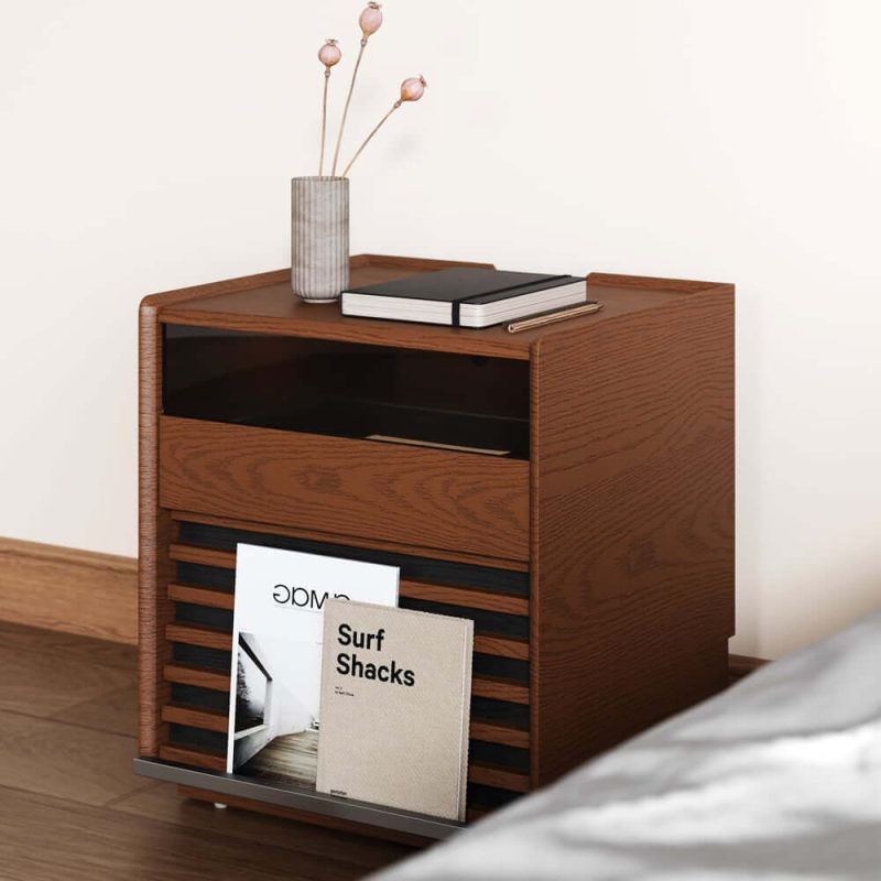"Modern Walnut Nightstand with Light Wood Bedside Table with 2 Drawers Set of 2"