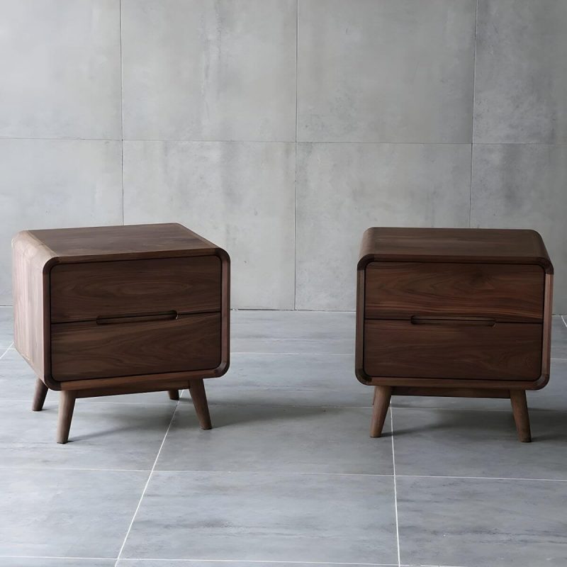 "Elegant Walnut Wood Traditional Nightstand with Drawer Storage in Brown - 2 Piece Set"