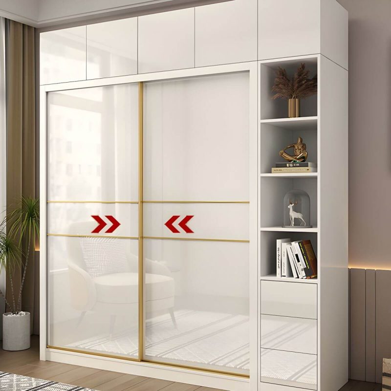 "Contemporary Glossy White Storage Cabinet Manufactured Wood Cabinet for Home - Armoires & Wardrobes 55"L x 23"W x 83"H"