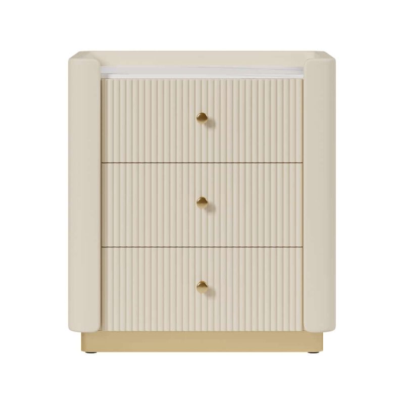 "Modern 3-Drawer Nightstand with Sintered Stone Top & USB Port"