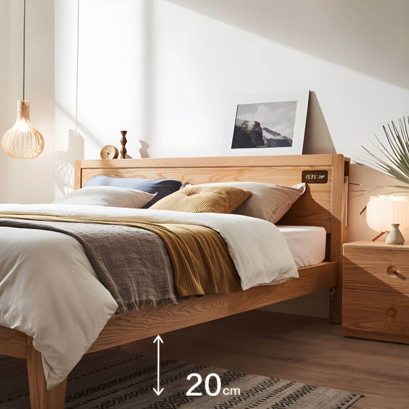 "Solid Wood Standard Panel Bed in Natural with Rectangular Headboard - Single Bed Unavailable"
