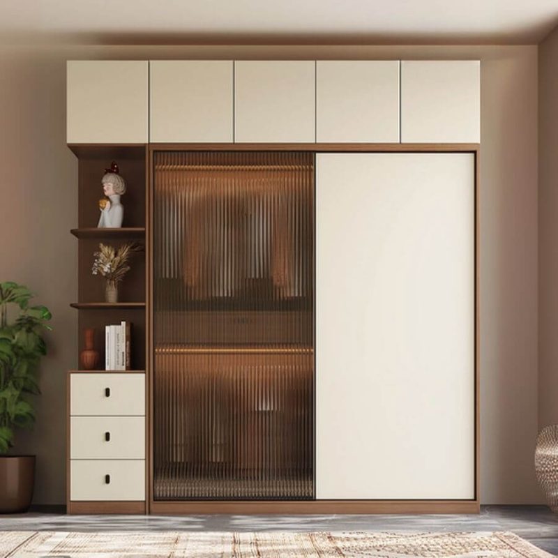 "Auburn Casual Wood Wardrobe Closet with Soft Close Drawer, Soft Close Door, Interior Shelves, and Hanging Rod, 87"L x 24"W x 94"H"