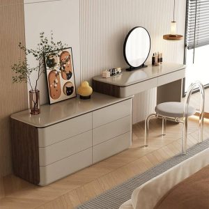 "Vanity Set with Scalable Push-Pull 2-in-1 Functionality, Makeup Vanity (31") & Dresser (51") & Stool"