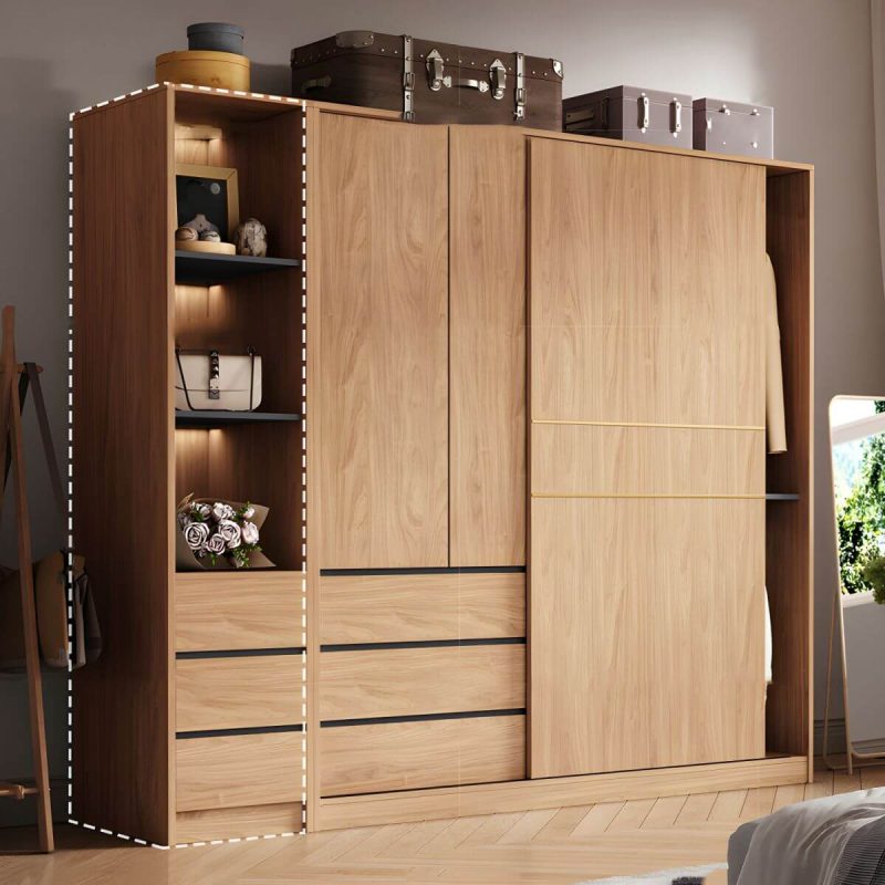 "Contemporary Wood Wardrobe Armoire Freestanding Adjustable Shelves Wardrobe with Drawers - Armoire with Top Cabinet 55"L x 24"W x 83"H"