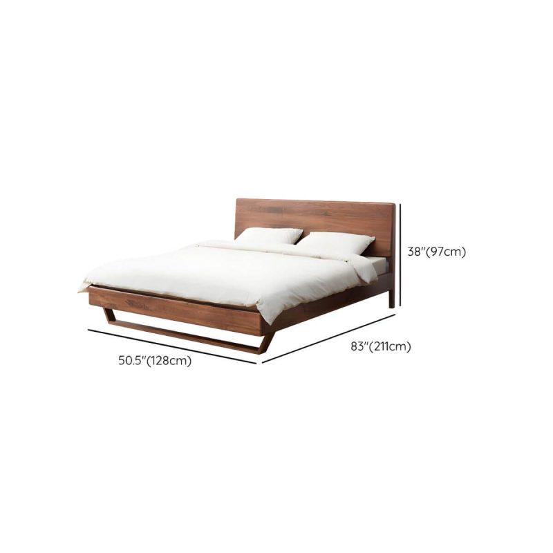 "Dimension of Solid Wood Standard Bed Contemporary Brown Bed with Panel Headboard - Dark Walnut 47"W x 79"L Lights Not Included 14""
