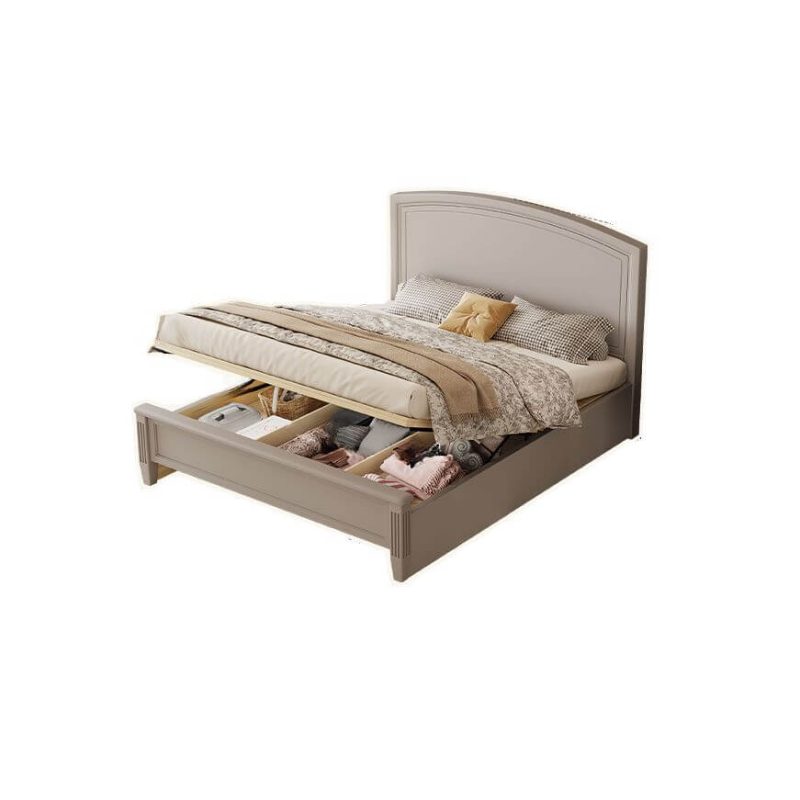 "Industrial Natural Wood Storage Bed with Pop Up Storage and Panel Headboard, 71"W x 79"L, Elevated Storage"