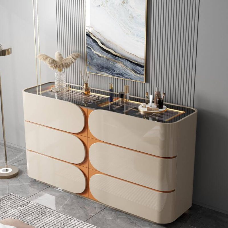 "Minimalist Hardwood Bachelor Chest, Vertical with 5 Drawers, Khaki"