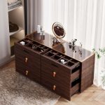 "Chanor 47" Glass Top Walnut 6-Drawer Dresser"