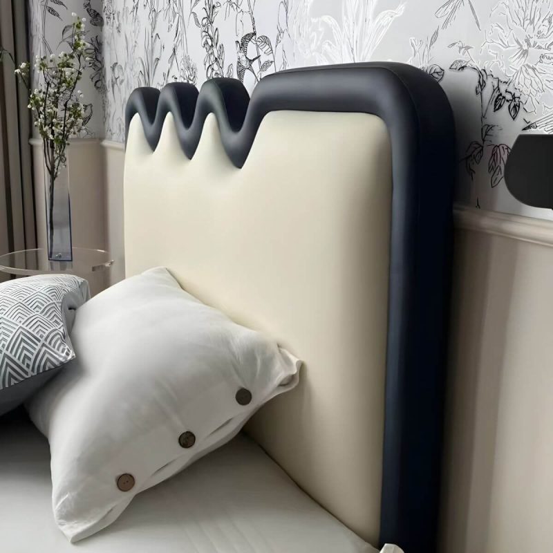 "White Upholstered Panel Headboard with Wood Legs - Modern Design - 79""