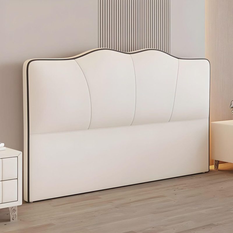 "Stylish Portman-Shape Oversized Upholstered Headboard with Solid Wood Frame - White 47" Anti Cat Scratch Leather"