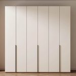 "Casual Auburn Wood Wardrobe Closet with Compartments, Interior Shelves, and Hanging Rod, 110"L x 24"W x 94"H"