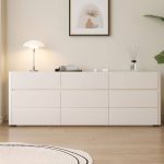 "Minimalist Lumber Chalk Horizontal Double Dresser with 9 Drawers Sleeping Quarters, 71"L x 16"W x 26"H"