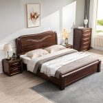 "Solid Wood Walnut Standard Bed Lift Up Storage Bed Frame with Footboard - Queen Lift Up Storage"