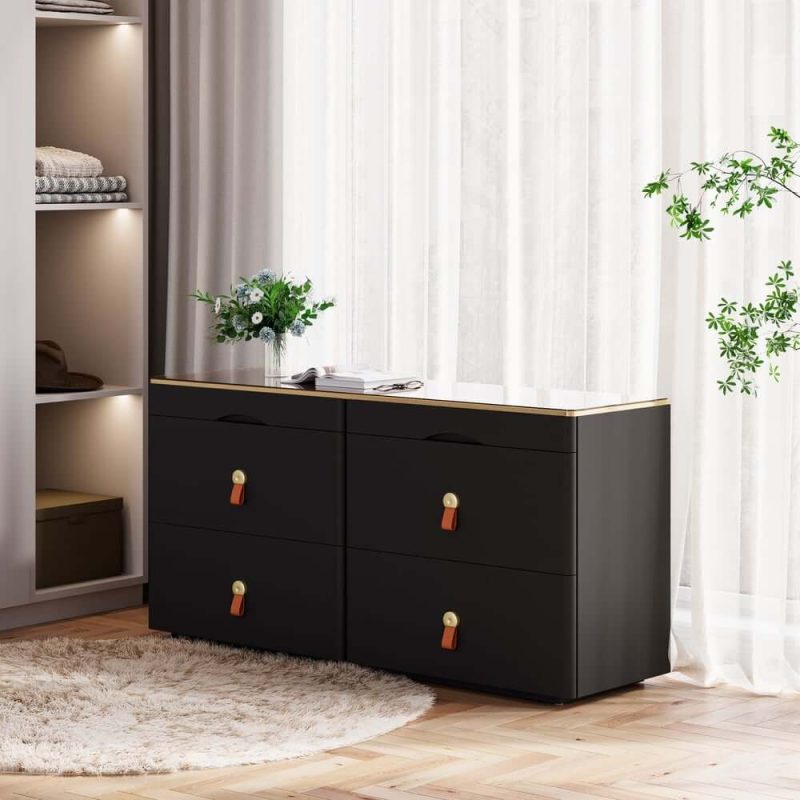 "Chanor 47" Glass Top Black 6-Drawer Dresser"