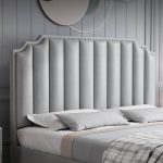"Wooden Wingback Headboard with Legs Upholstered Sponge Standard Height in Portman Shape - Blue-White 180 cm"