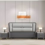 "Modern Rectangular Upholstered Wingback Headboard with Wood Legs - Tech Cloth 59" Dark Grey/ Light Grey"