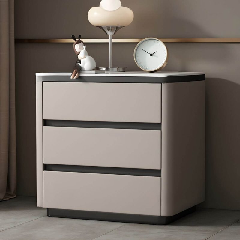 "Modern Pine Wood Bedside Cabinet with 3 Drawers for Bedroom Storage - Off-White"