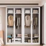 "Minimalist Chalk Alloy Cabinet Armoire with Soft Close Door, Interior Shelves, and Clothing Rod, With Legs, 28"L x 14"W x 79"H"