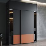 "Coal Art Deco Wardrobe Engineered Wood with Soft Close Drawer, Soft Close Door & Hanging Rod - Armoire with Top Cabinet 55"L x 24"W x 102"H"