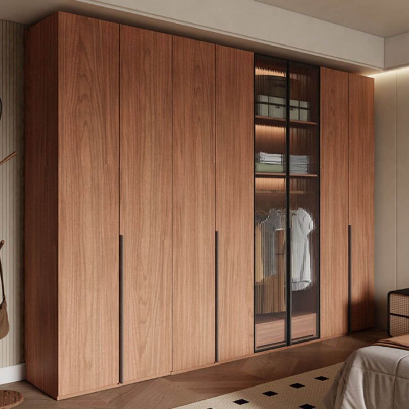 "Casual Auburn Wood Wardrobe Closet with Soft Close Door, Interior Shelves, and Hanging Rod, 23.5"L x 23.5"W x 94.5"H"