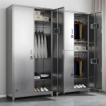 "Stainless Steel Modern Storage Cabinet Chrome Metal Cabinet with Hinged Doors - 3"