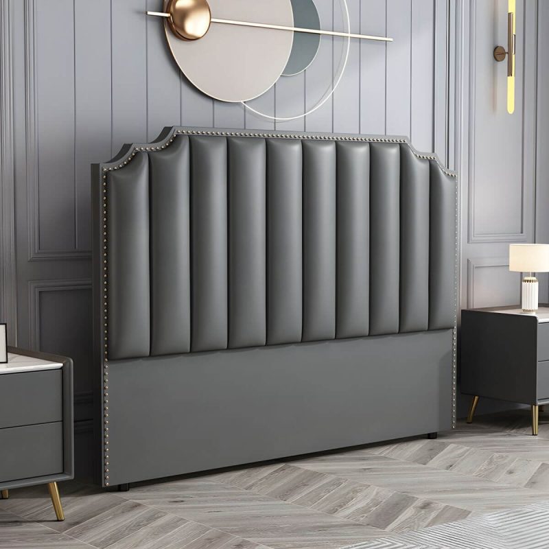 "Wooden Wingback Headboard with Legs Upholstered Sponge Standard Height in Portman Shape - Dark Gray 180 cm"