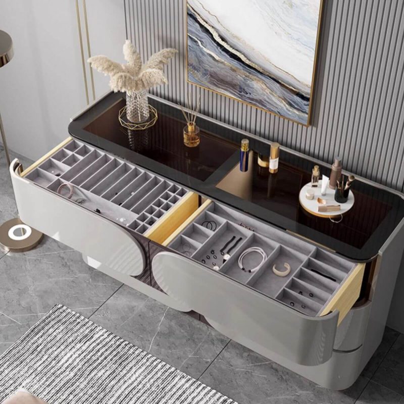 "Minimalist Grey Hardwood Bachelor Chest, Vertical with 5 Drawers"