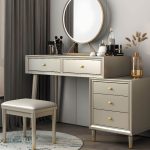 "Cherry Wood Scalable Makeup Vanity for Sleeping Quarters with Push-Pull, No Floating Flooring Design, Makeup Vanity & Stools, 47"L x 18"W x 31"H"