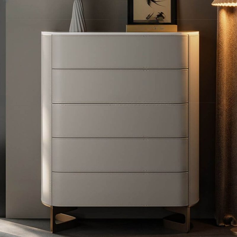 "Chalk Art Deco Manufactured Wood Vertical Semainier with 5 Drawers, With Plank"
