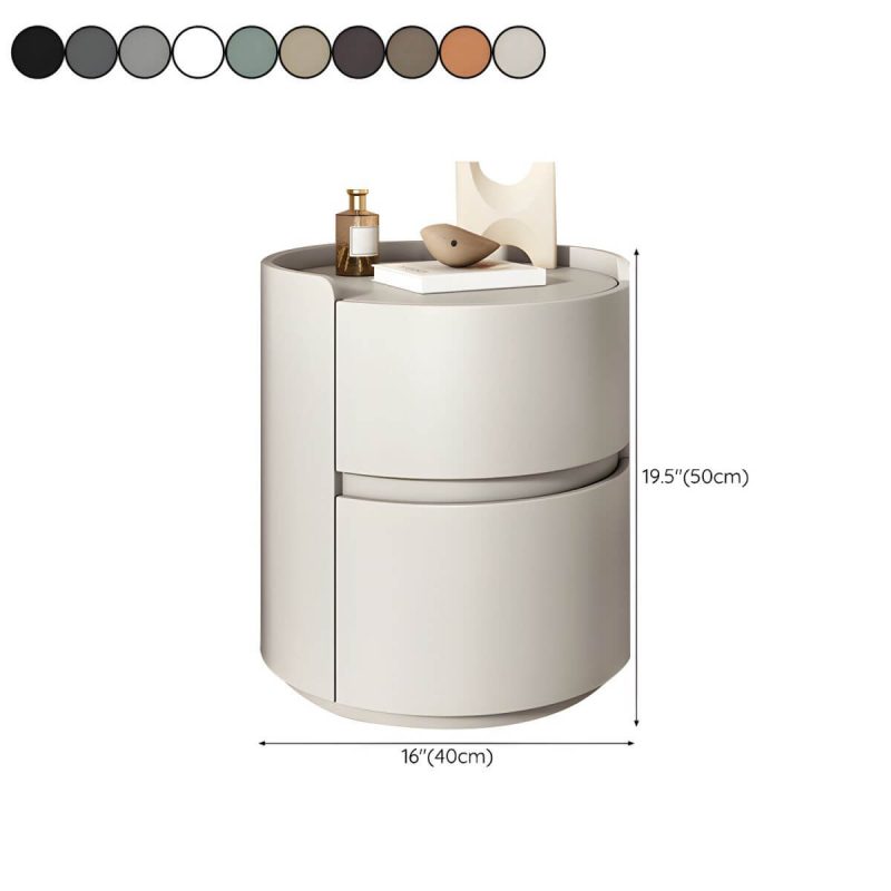 "Dimension of Modern Faux Leather Round Nightstand with 2 Drawers, Light Wood Tone - Dark Coffee 1 Piece 16"L x 16"W x 20"H"