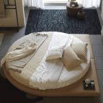 "Cream Round Bed with Mattress and Sponge Upholstery, Semicircle"