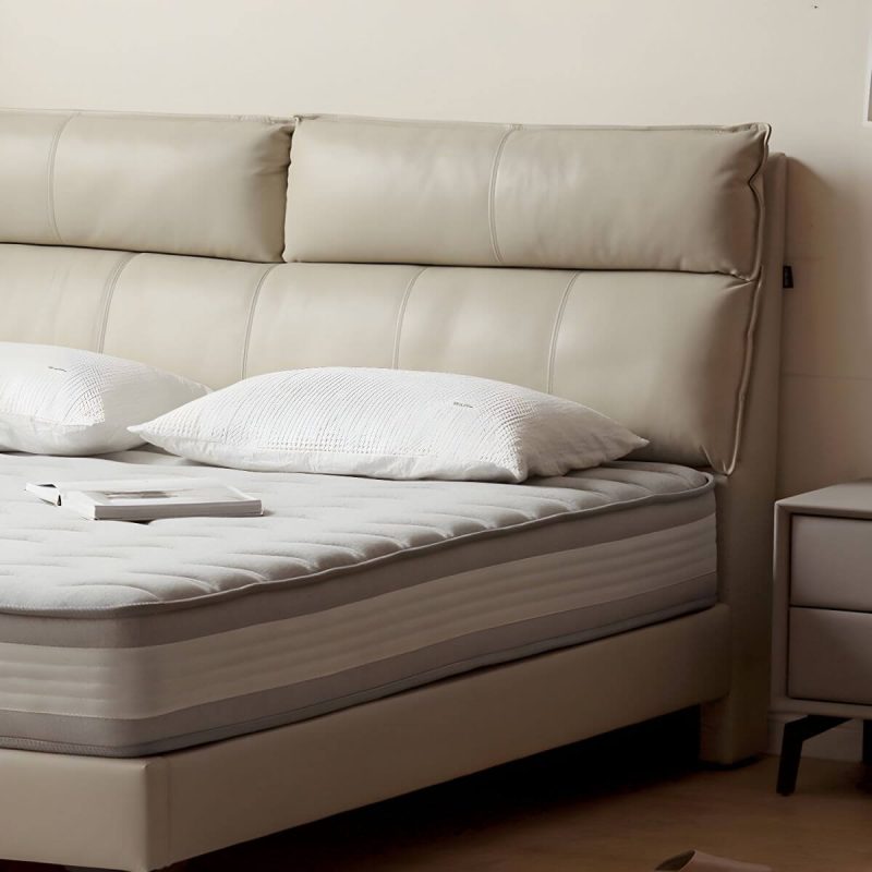 "Leather Standard Bed Contemporary Wood Frame Bed with Upholstered Headboard - 59"W x 79"L Bed & Mattress Dark Gray"