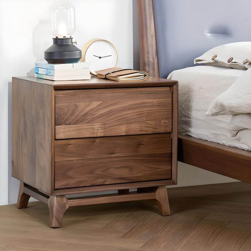 "Good Load Bearing Wood Grain Design Nightstands Solid Wood with Drawer - Walnut"