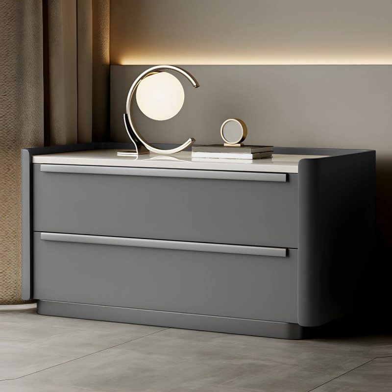 "Modern Wood Nightstand with Drawer Storage, Light Wood Tone & Small Size - Dark Gray 1 Piece 20"L x 16"W x 20"H"