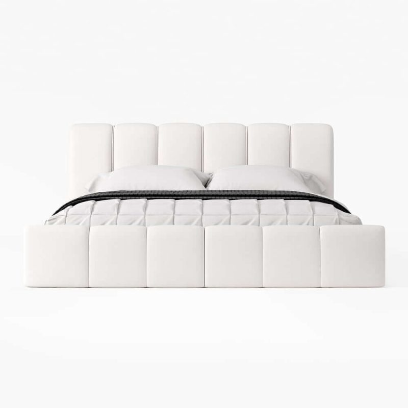 "Humply Modern Leather Wingback Queen Bed Frame with Upholstered Headboard"