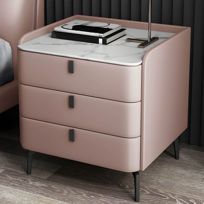 "Wooden Nightstand with 3 Drawers Contemporary 25" Tall Nightstand - Pink Black"